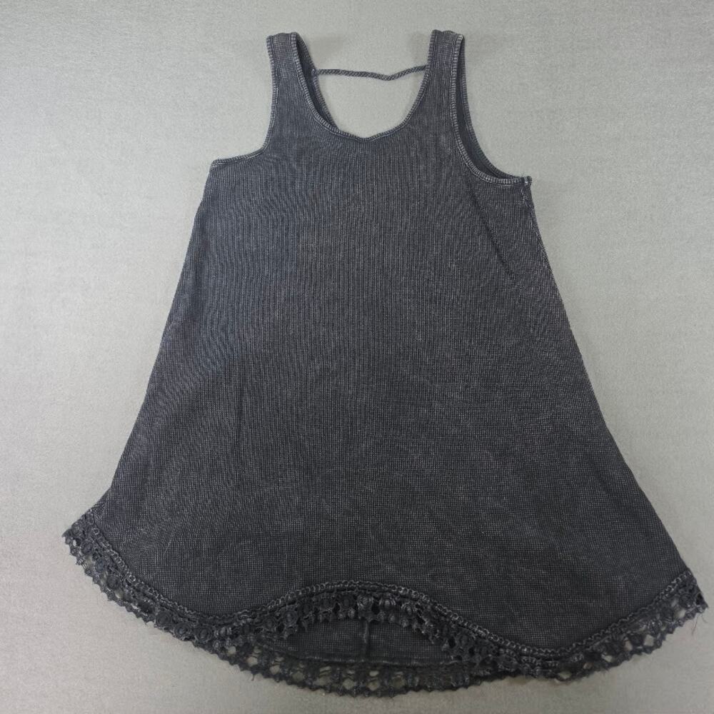 Indigo Thread Co Black Mineral Wash Crochet Lace Trim Tank Top Tunic Womens Sm
